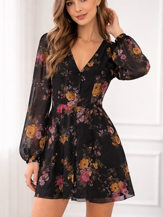 Wilfred Dresses & Skirts - Aritzia Wilfred Nazaire Black Floral Long Sleeve Dress